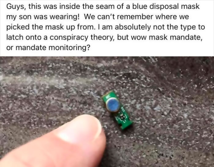 Woman Finds Microchip In Her Son’s Mask!?