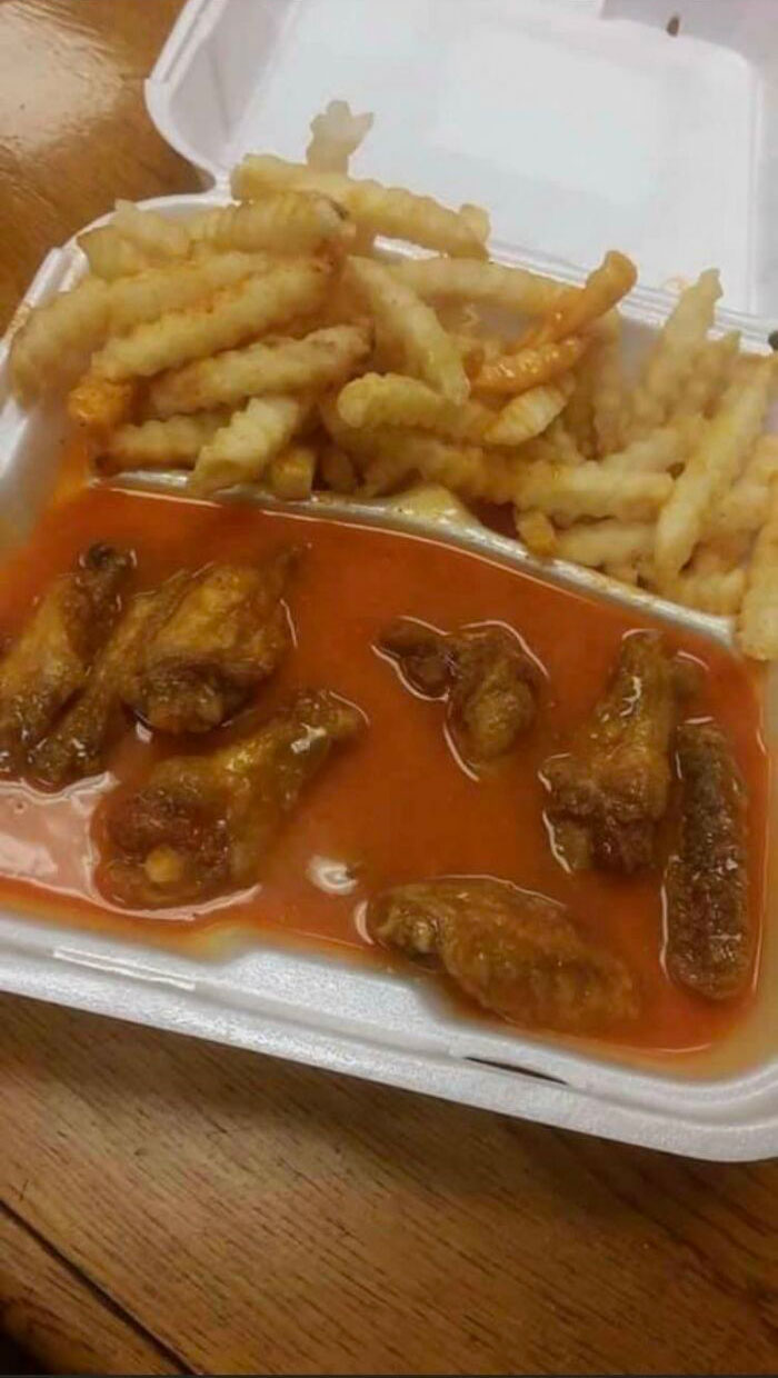 Doesn’t Look That Delicious, But Wings With “Extra Sauce”