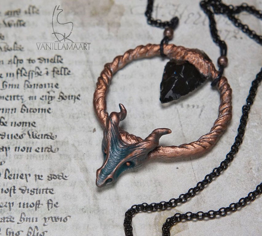 Obsidian “Dragonglass” Dragon Necklace