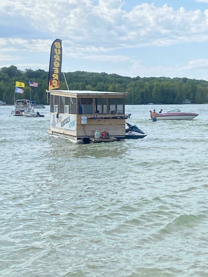 Floating Concession Stand Towed By A Jet Ski
