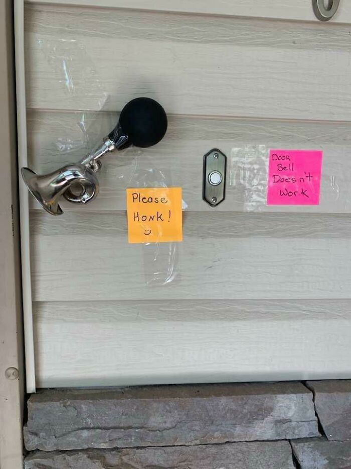 Our Doorbell Has Been Broken So We Had To Improvise