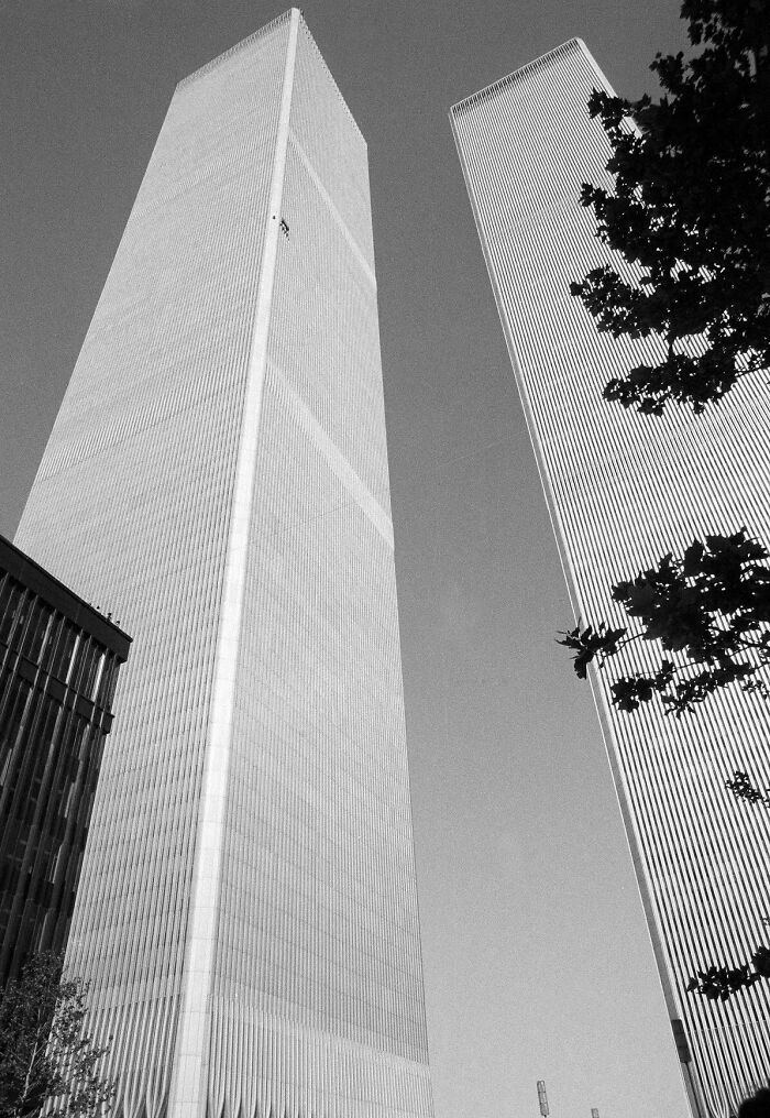 Ground View Of Human Fly George Willig Climbing The South Tower Of The World Trade Center In New York City, May 26, 1977