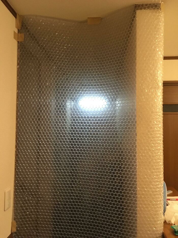I “Installed” A Temporary Solution To Stop The Downstairs Ac’s Cool Air To Escape To The Rest Of The House Upstairs And Prevent The Hot Air To Come In Downstairs. The Bubblewrap Is Like A Curtain