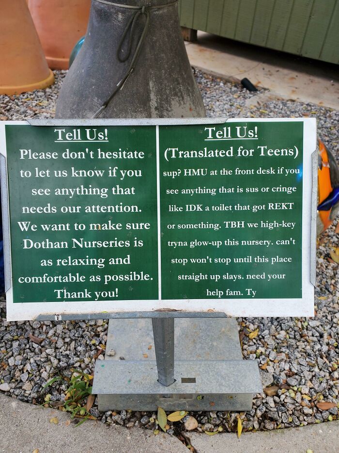 Local Plant Nursery Has A Notice Translation For Teens