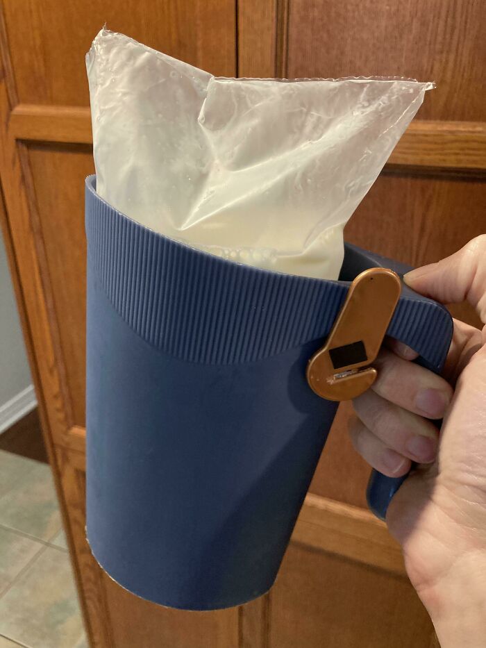 My Milk Jug Has A Spot To Hang A Tool To Slice The Bag Open