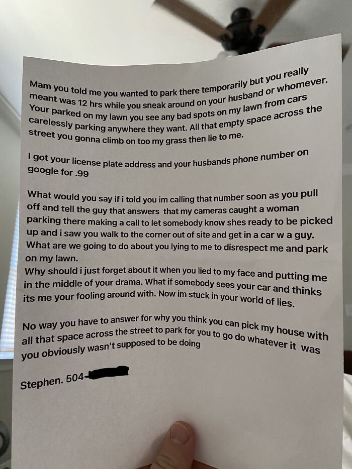 My Wife Had A Surprise Party Last Night And Her Friend Parked Around The Corner. In The Morning She Woke Up To This Letter On Her Car…