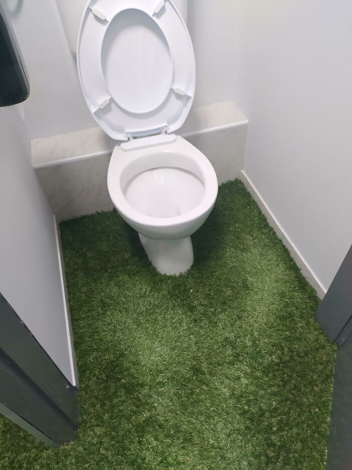 Fake Grass Around Toilet In The Man's Bathroom