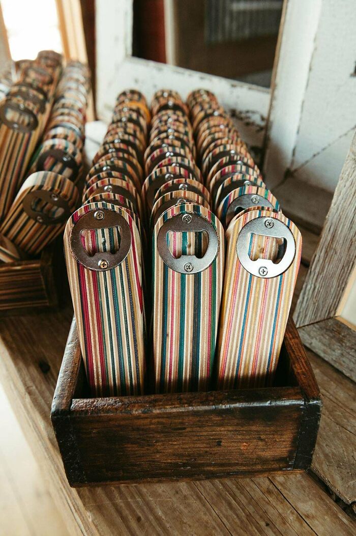I Made 90 Bottle Openers Out Of Recycled Skateboards For Our Wedding Favors...yes, There Was Quite A Bit Of Sanding