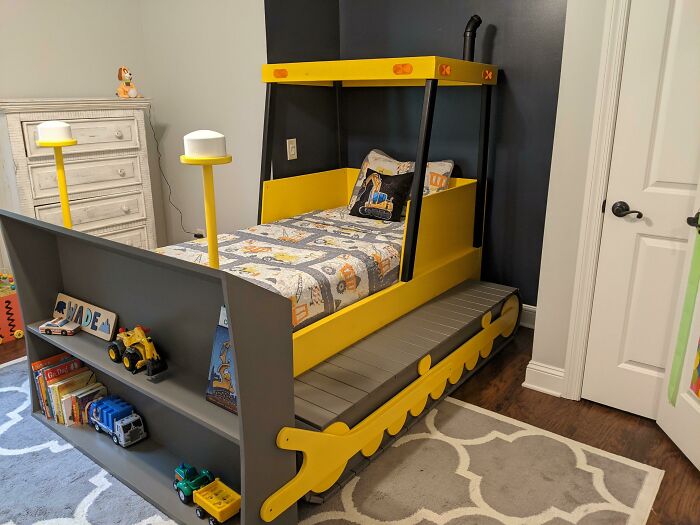 Last Year His Big Brother Got A Jeep Bed, So This Year Little Man Gets A Bulldozer Bed For His 3rd Birthday! Far From My Best Work, But He's Gonna Happy