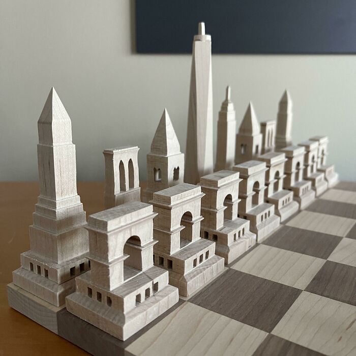 As Requested, A Picture Of The Entire Side Of The NYC Chess Set I’ve Been Working On!
