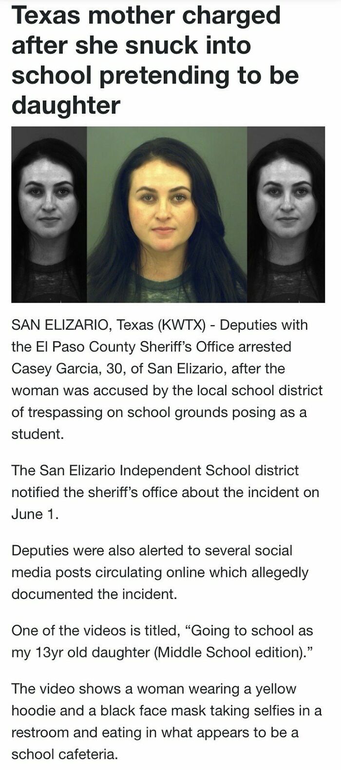 Texas Mother Poses As 13-Year-Old Daughter And Attends Her Class For Social Media Attention - Gets Arrested