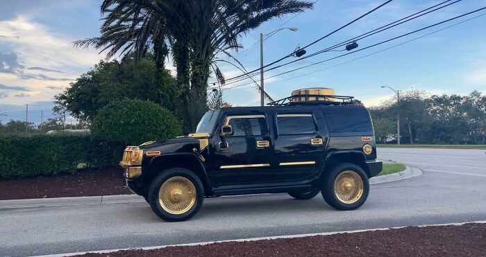 Guy In Our Town Won A Few Million In Lottery. He Decided To Plate His Hummer In 14k Gold