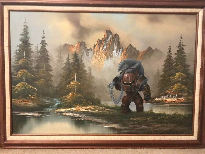 Friend Rescued A Painting From A Garage Sale And Requested I Add Nautilus From League Of Legends. I Took A While, But It Was The First Project I’d Completed In Years, First Ever Repaint, And He Was Super Supportive. Now It Proudly Hangs In His Office!