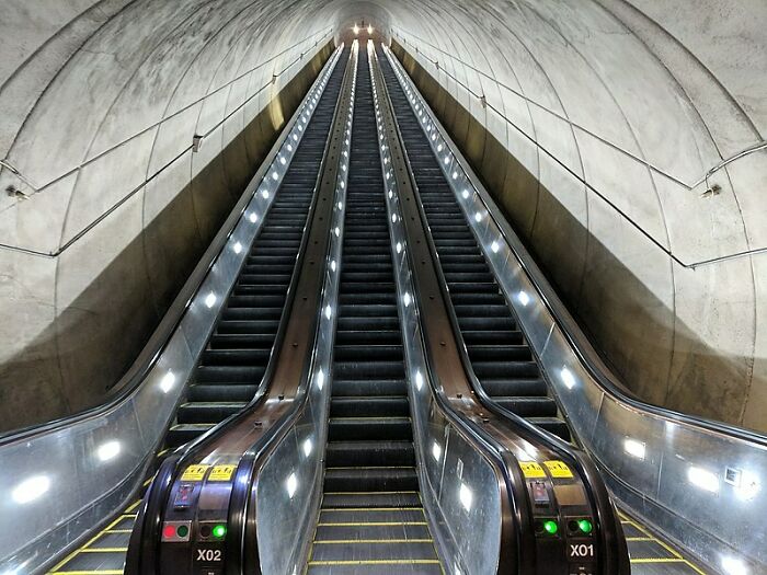 The Escalators At The Wheaton Metro Station In Maryland Are The Longest Single Span Escalators In The Western Hemisphere At 230 Feet. I'm Surprised No Action Movie Fight Scenes Have Been Filmed Here