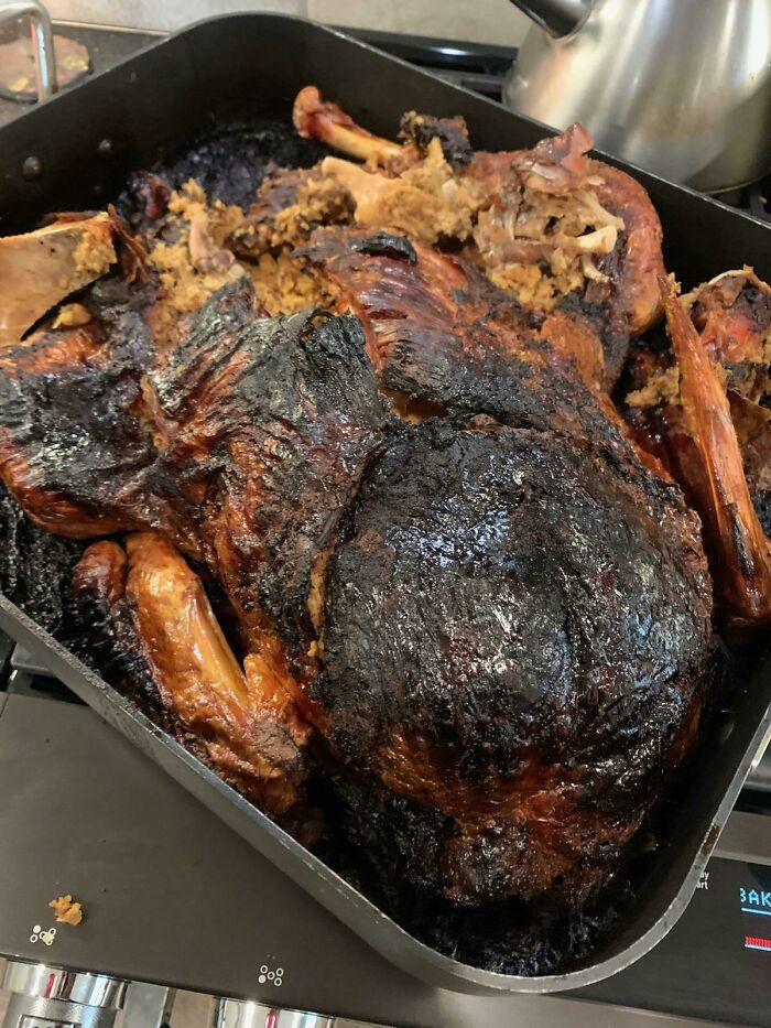 So My Mom Set The Oven To 225°c And Not 225°f. Luckily We Had Another Turkey