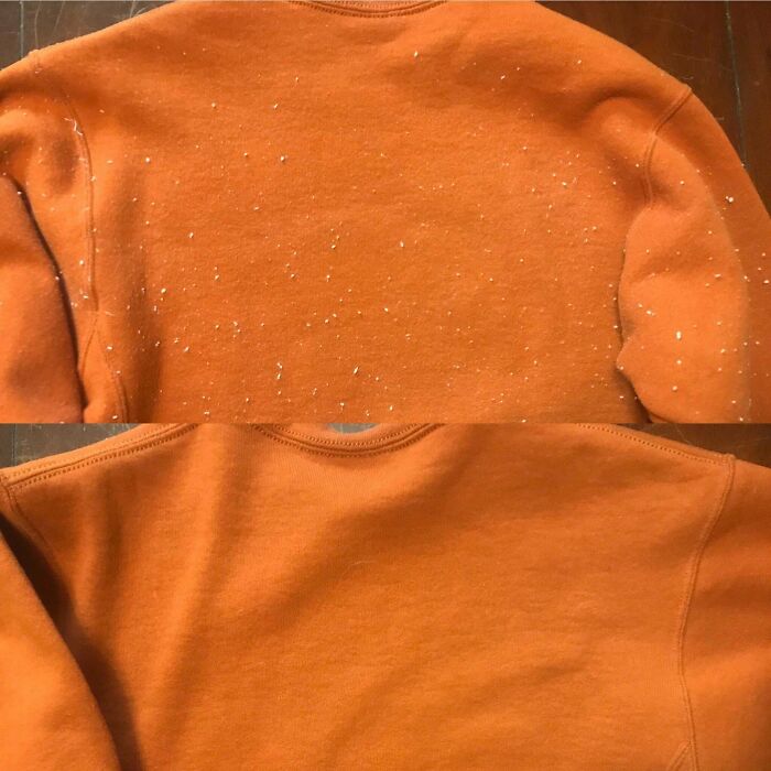 Not Sure If It Belongs Here, But I Brought My Partners Favorite Sweater Back To Life Using A Lint Roller And An Electric Fabric Shaver