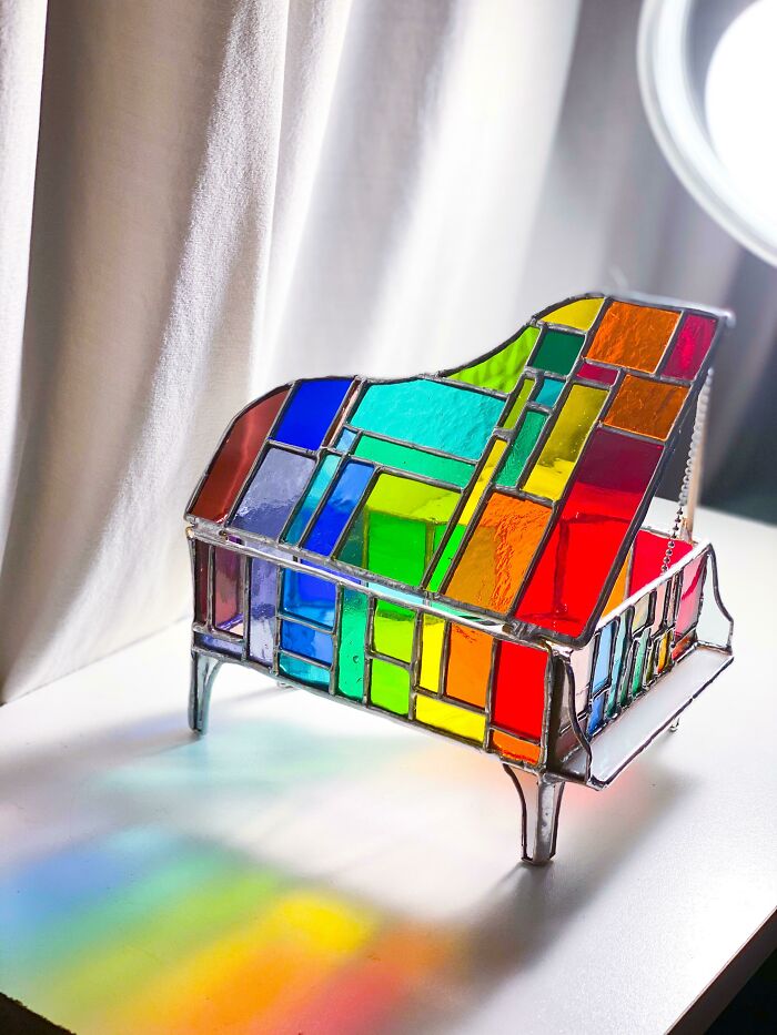 Stained Glass Rainbow Piano Box