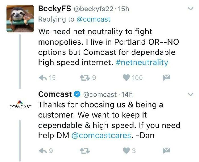 "My Only Choice Is Comcast" "Thanks For Choosing Comcast!"