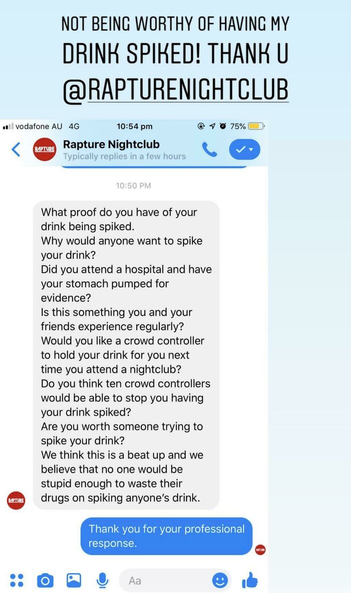 A Nightclubs Response To A Drink (Possibly) Being Spiked