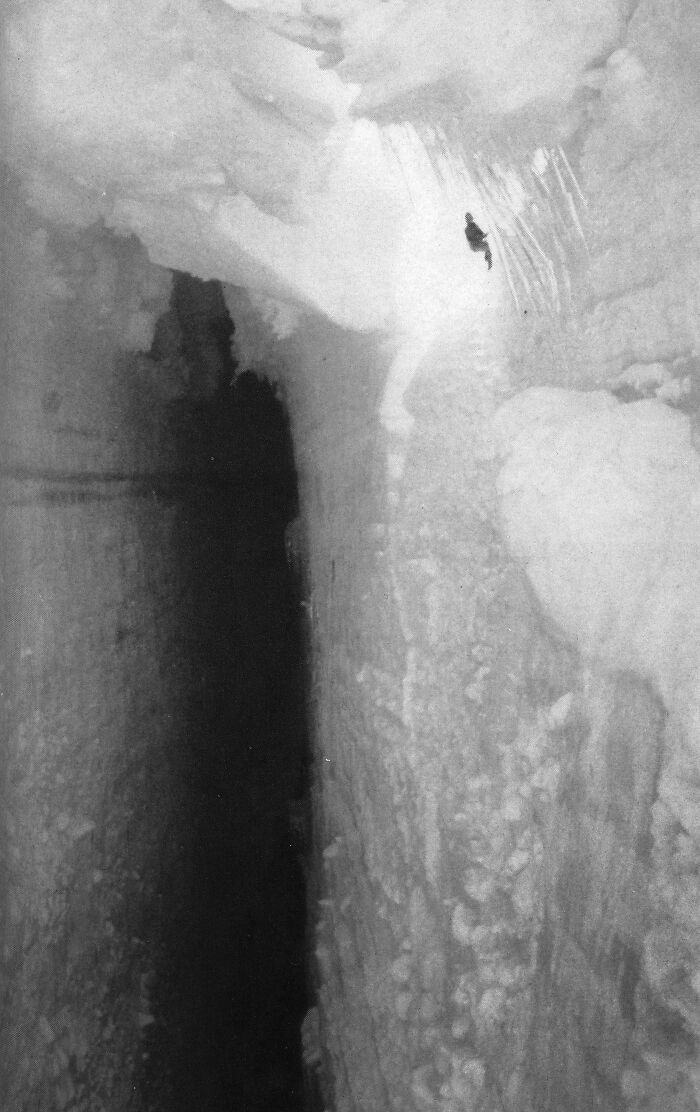A British Scientist Descending Into An Antarctic Crevasse