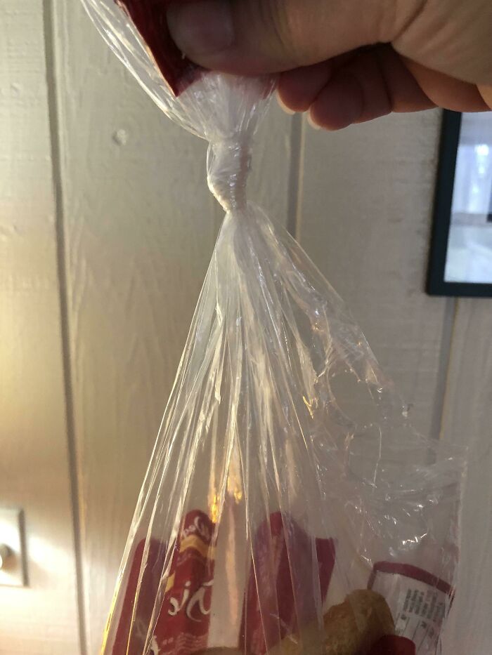 My Husband Ties Bread Bags Into Super Tight, Impenetrable Knots So I Have To Tear The Bag Open To Get To The Bread