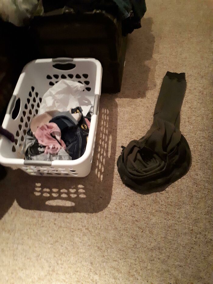 Husband Put His Pants Right Beside The Laundry Basket Instead Of Just In It