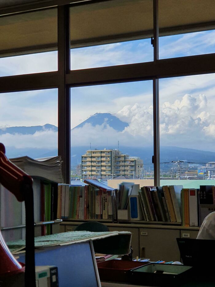 Mount Fuji From My Work Desk. Almost Always Obscured By Clouds In Summer, This Was My First Sighting In Months
