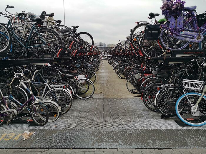In Large Quantities Bicycle Parking Creates An Somewhat Hellish Environment, Tho Much Better Than Car Parking