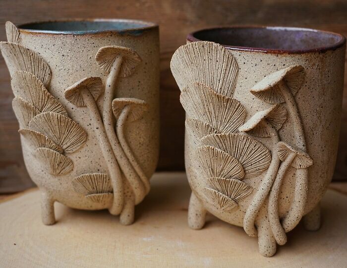 Hice unos maceteros de cerámica con hongos