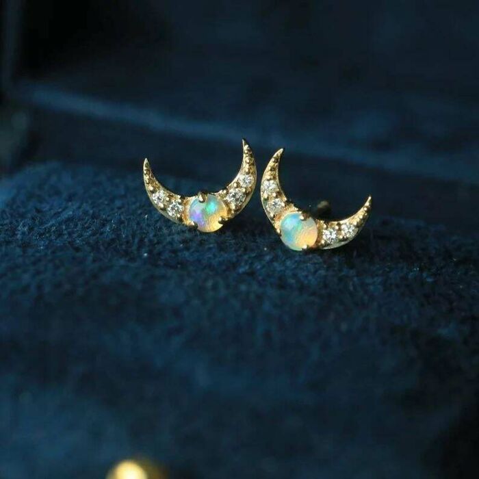 I Made These Pair Of Crescent Moon Opal Stud Earrings