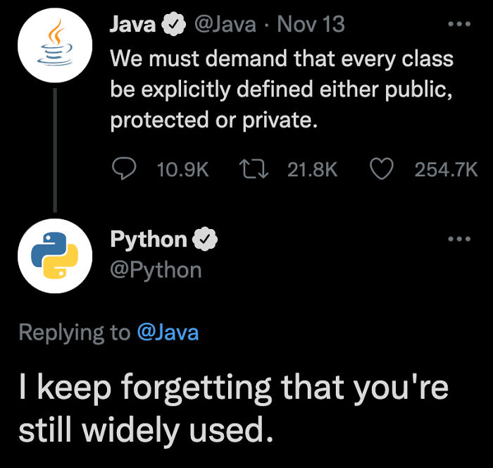 The Only Reason Java Is Still Relevant Is Because It Is Shoved Down The Throats Of High Schoolers And College Students