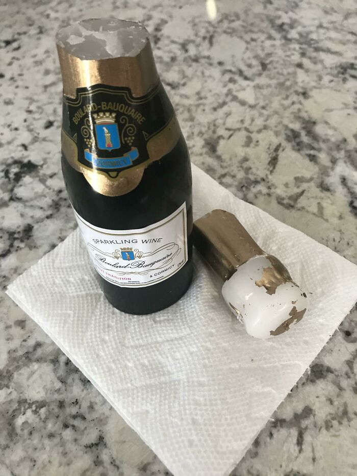 My Wife Received A Corporate Gift From One Of Her Partners For Christmas. It Has Been In The Fridge Since. When I Went To Open The Bottle, I Found Out It Was A Candle 