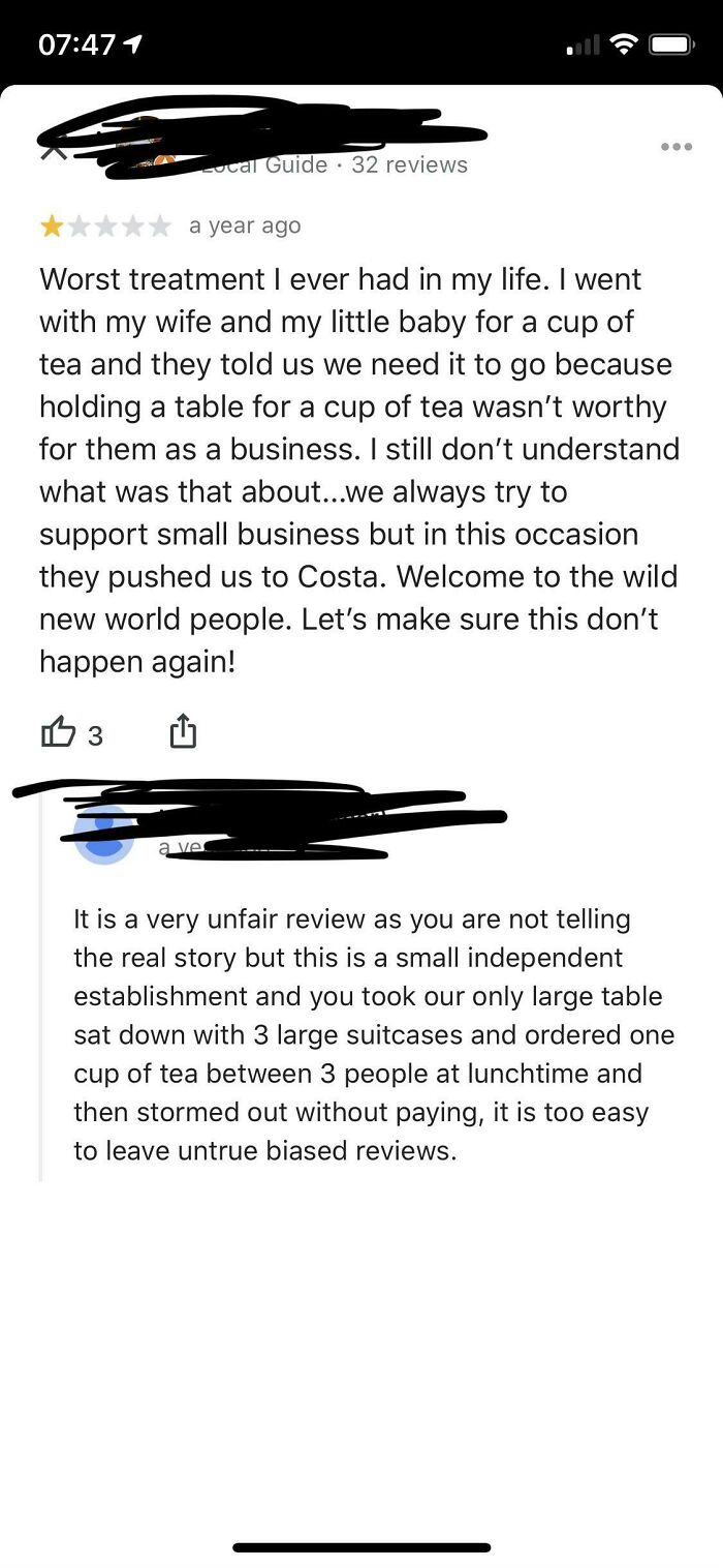 Entitled Person Thinks They Can Take Up A Tiny Cafe's Only Large Table During Lunchtime With One Cup Of Tea Because Baby