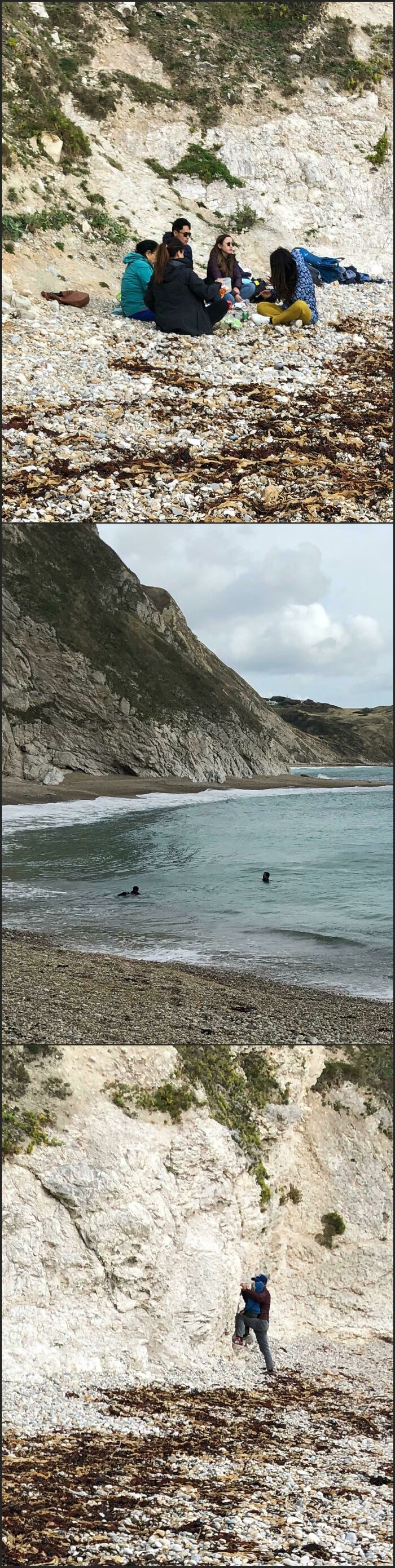 Entitled Tourists Have Picnic In Front Of Geological Outcropping, Refuse To Move For Geology Students Trying To Survey The Region, Let Their Kid Deface The Cliff Swim In A Red Flag Beach (Where Swimming Is Banned) And Leave Their Food Wrappers And Plastic Plates On The Beach At An Sssi