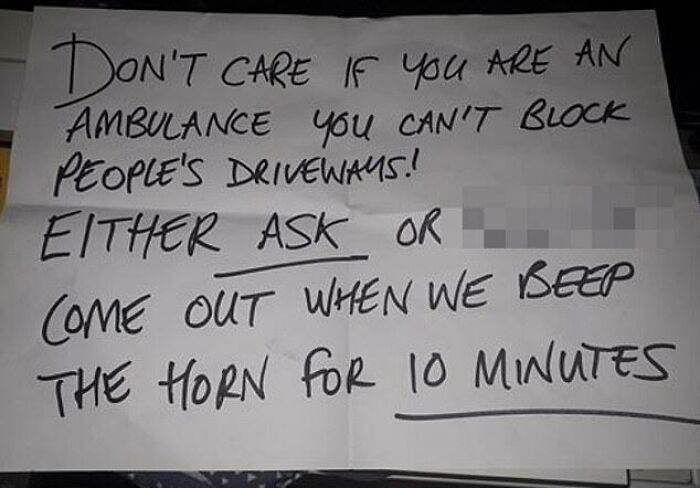 Note Left On Ambulance Windshield While They Were Responding To An Emergency