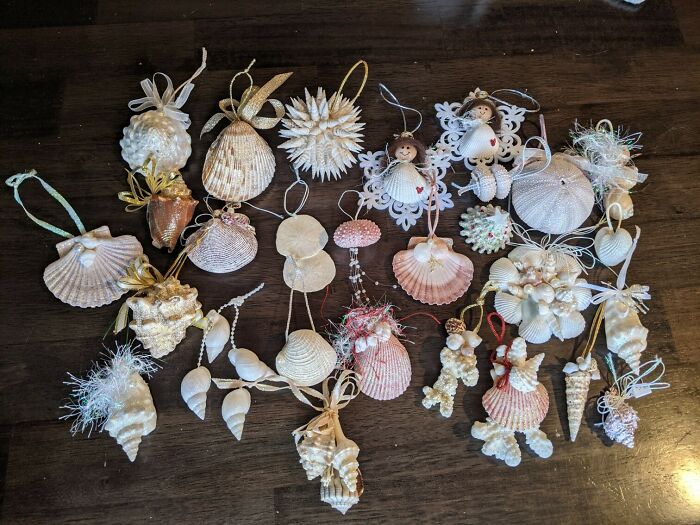 My Grandma Spent Years Combing Beaches In Mexico And As A Result, Has Thousands Of Shells. Every Year She Makes An Ornament For Everyone. Here Is My Collection