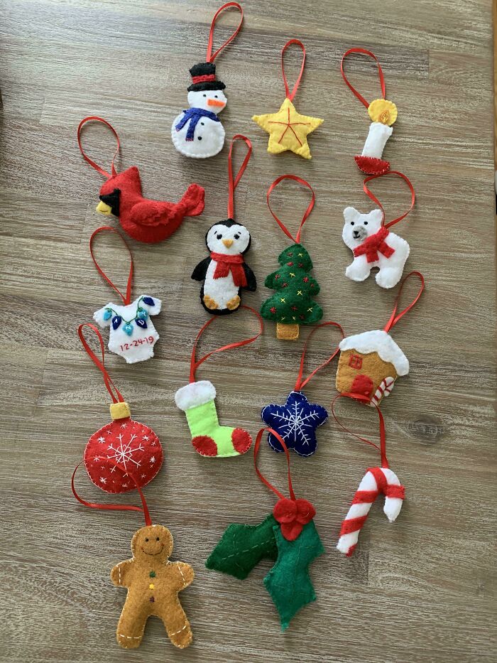 Making Felt Ornaments For My Son Who Was Born On Christmas Eve 2019. Have A Few More To Go But I Am Proud Of What I’ve Done So Far
