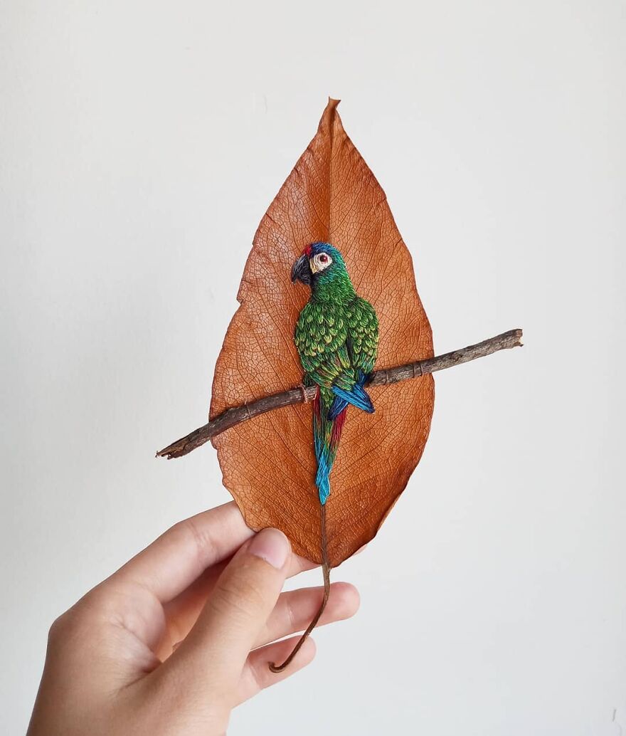 Brazilian Artist Conquers The Internet Making Embroidery On Tree Leaves