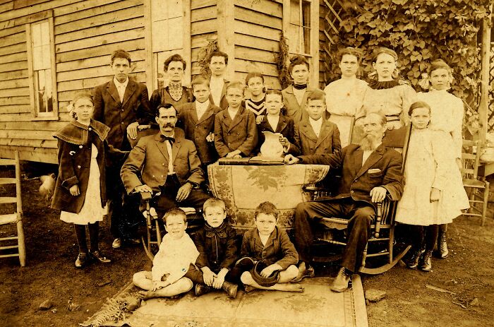 1911, Milam, Tx. My Great Grandfather And Great-Great Grandfather Are The 2 Seated. Mom's Dad Is Boy In The Middle On Ground