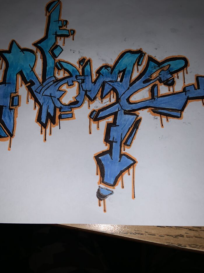 Just Started “Graffiti Drawing” Here Is One Of My Works. It Says “Name” (It’s An Example)