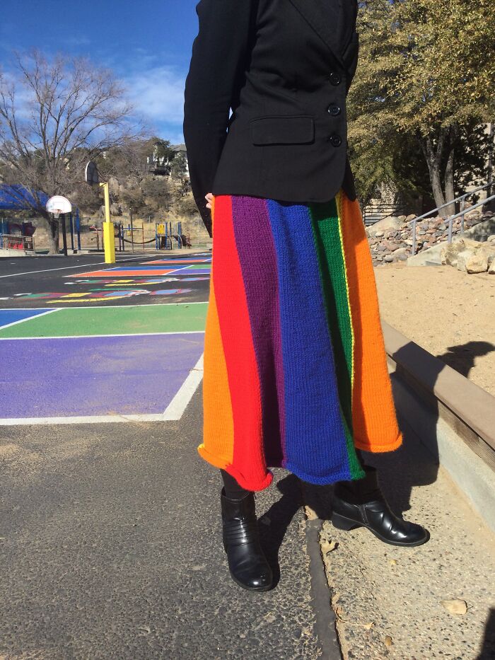 Rainbow Stripe Knit Skirt.