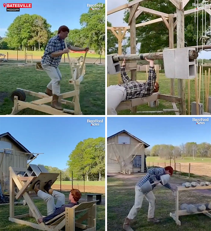 Este tipo construyó un gimnasio de madera para poder entrenar