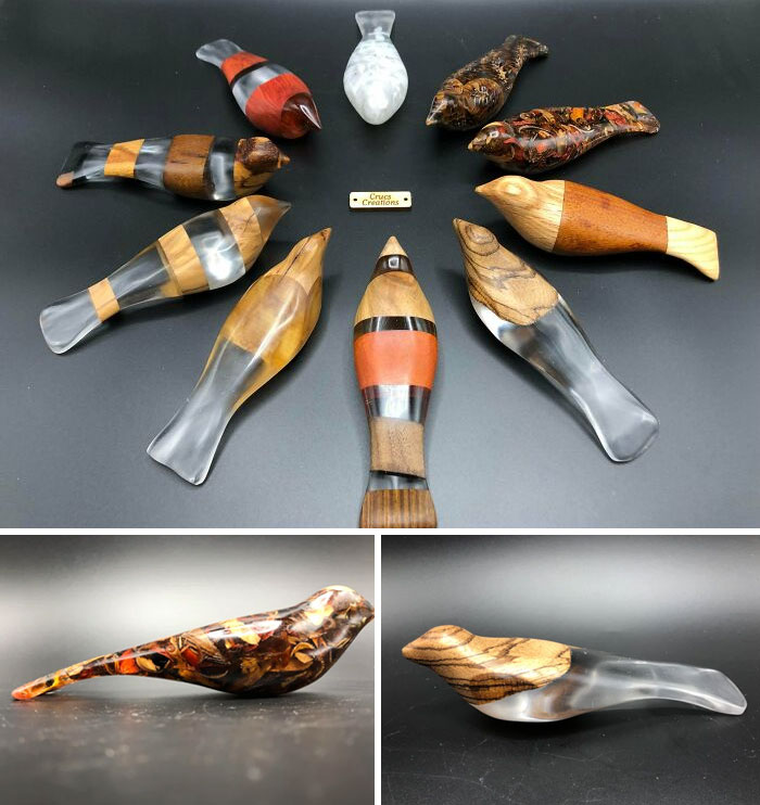 New Set Of Comfort Birds. Made From Various Scrap Wood And Epoxy Giving New Life To Material Destined For The Trash Bin