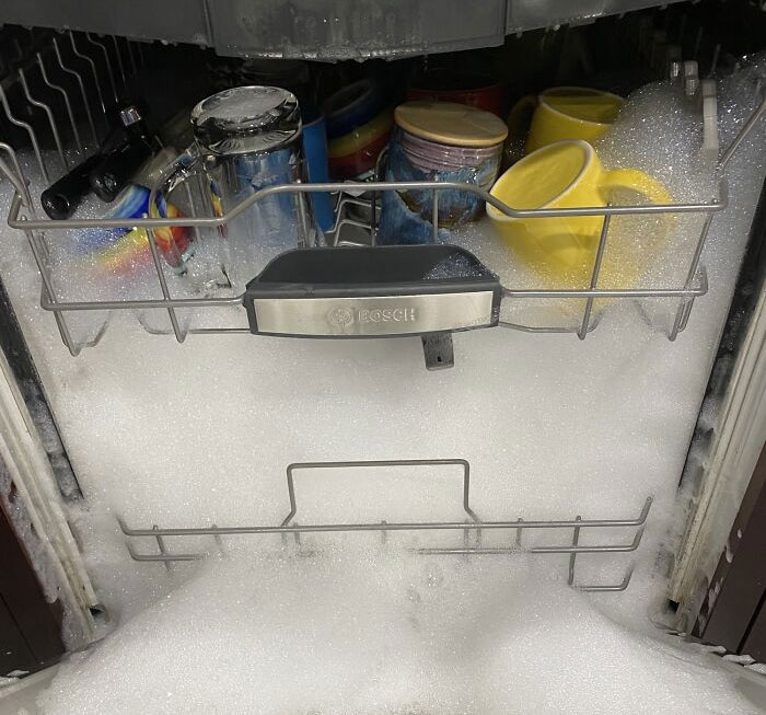 My Mother In Law Started The Dishwasher For Us When We Were Away. She Used Dish Soap