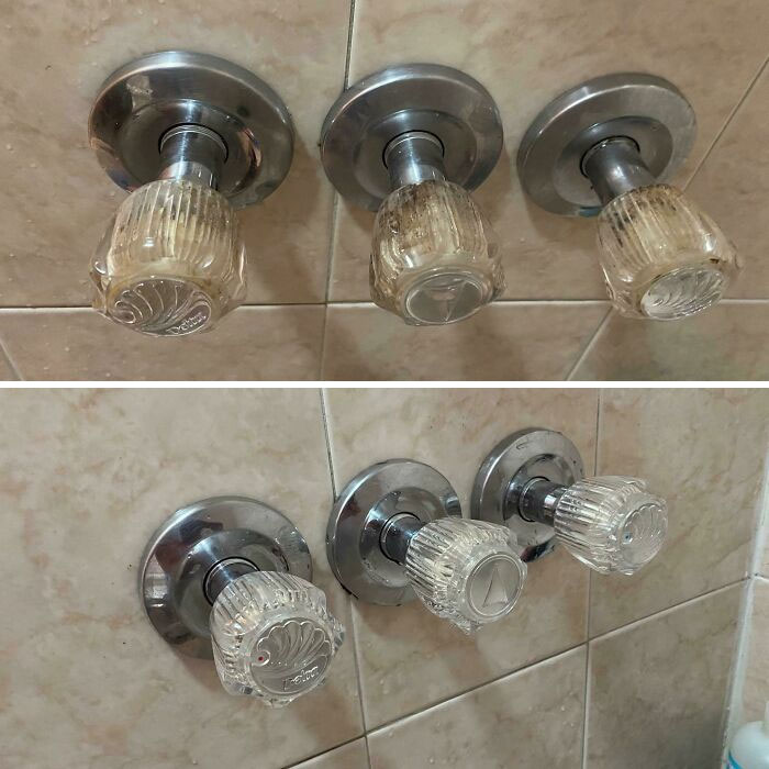 Really Excited About How Clean I Got These Shower Knobs In My Rental Apartment!