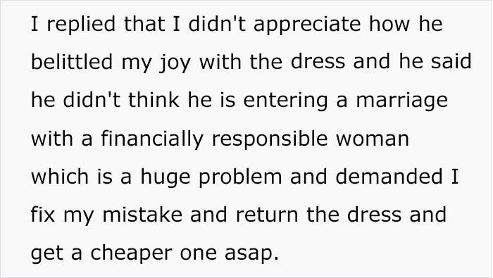 “Only Smart Brides Save Money”: Fiancé Loses It After Finding Out His Wife-To-Be Spent $400 Of Her Own Money On A Wedding Dress “Only Smart Brides Save Money”: Fiancé Loses It After Finding Out His Wife-To-Be Spent $400 Of Her Own Money On A Wedding Dress