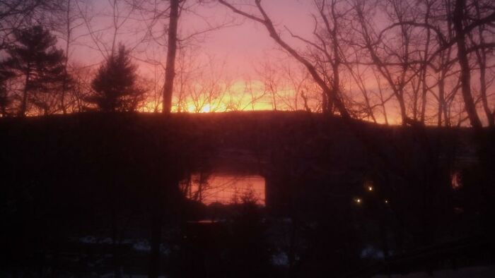 A Very Cold, But Beautiful Sunrise Over The Lake. The View From My Livingroom Window On A Mountain Cliff..