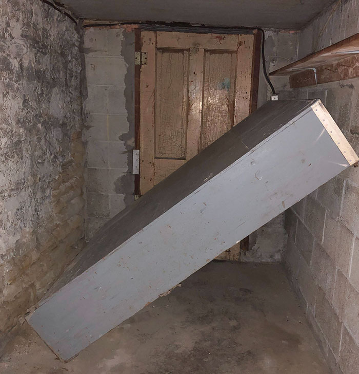 Previous Owner Of New House Blocked This Hidden Basement Room Off With A Shelf (Door Does Not Lead Outside)