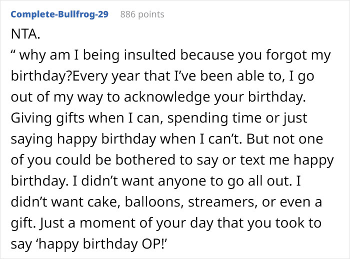 Woman Turned Passive Aggressive After Everyone Forgot About Her Birthday, Ended Up Being Called A ‘Petty A-Hole’ Woman Turned Passive Aggressive After Everyone Forgot About Her Birthday, Ended Up Being Called A ‘Petty A-Hole’