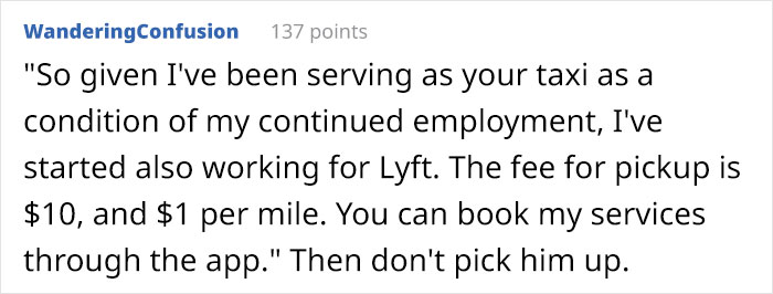 Person Gives Boss Ride Home, Ends Up Their Personal Driver Against Their Will Person Gives Boss Ride Home, Ends Up Their Personal Driver Against Their Will